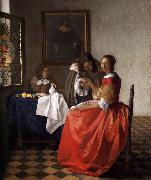 VERMEER VAN DELFT, Jan A Lady and Two Gentlemen t china oil painting reproduction